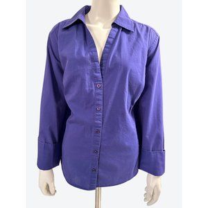 Ann Taylor EST. 1954 Purple Cotton Polyester Spandex Collared Neckline Button Up